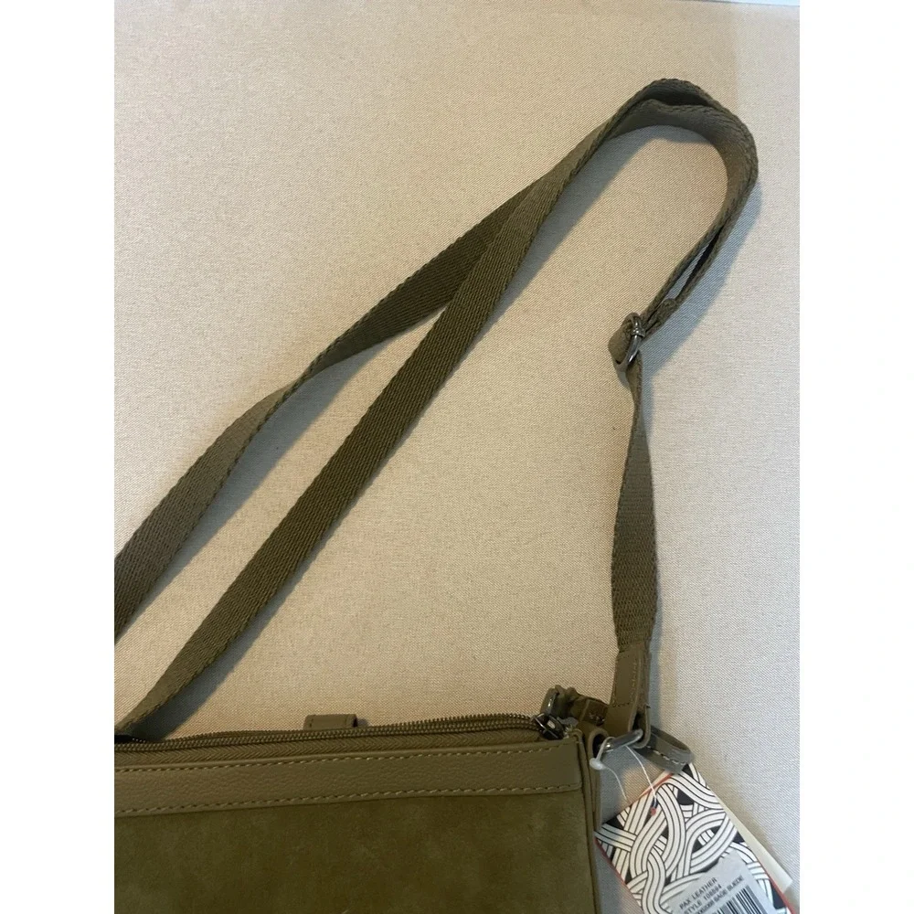The Sak Sage Green Suede NEW Crossbody Shoulder‎ Bag Square Purse Leather